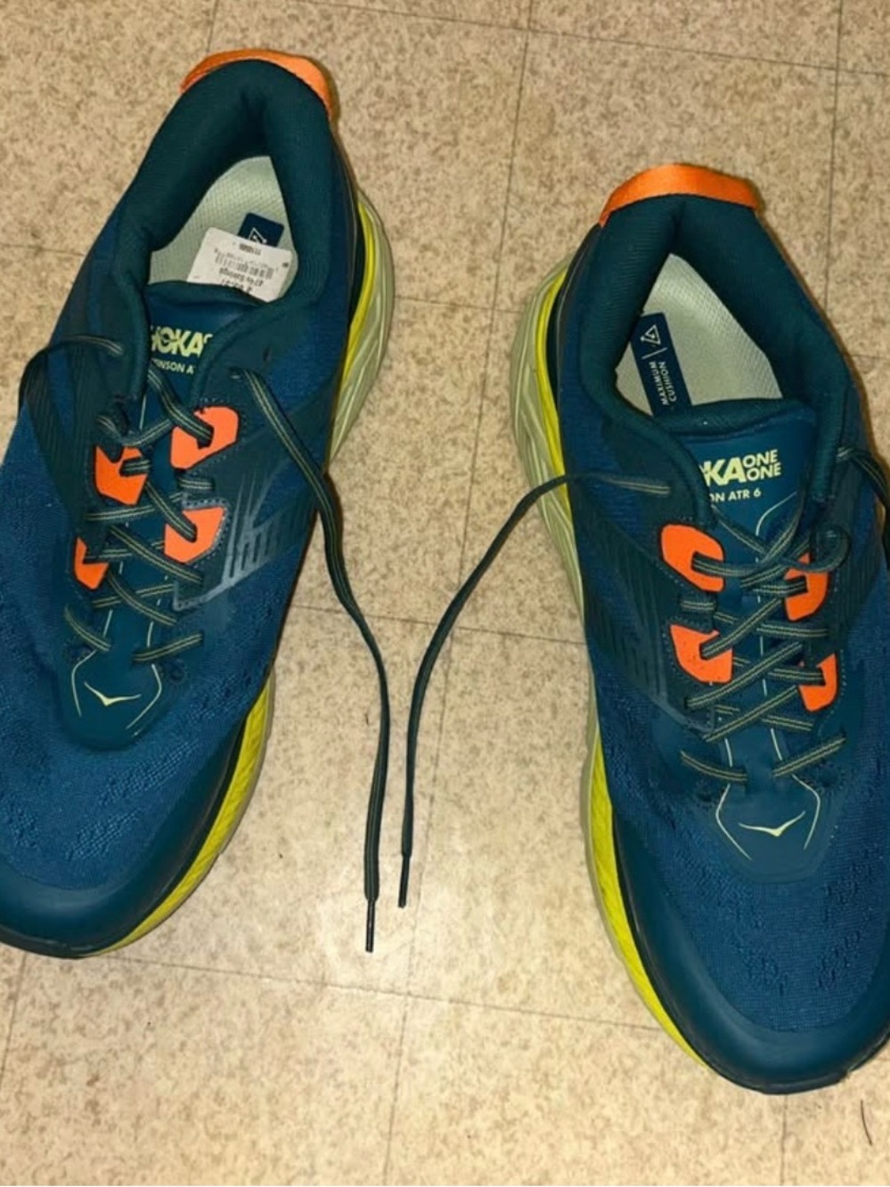 Hoka One One Men's Blue with Orange and Yellow Trail Running Shoes